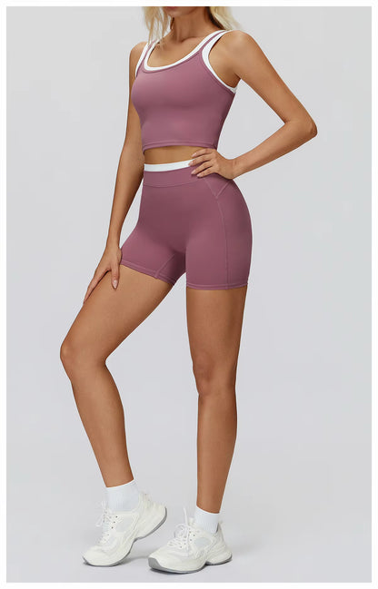 2-Piece Color Block Women’s Yoga Set, High-Waisted Casual Versatile Fitness Outfit, Fashion Sports Bra and Gym Leggings Activewear