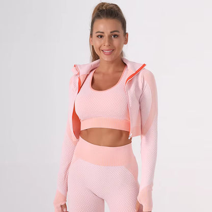 Women’s Summer Seamless Yoga Set – Sports and Fitness Tight Quick-Dry Waist-Fit Yoga Outfit Three-Piece Set