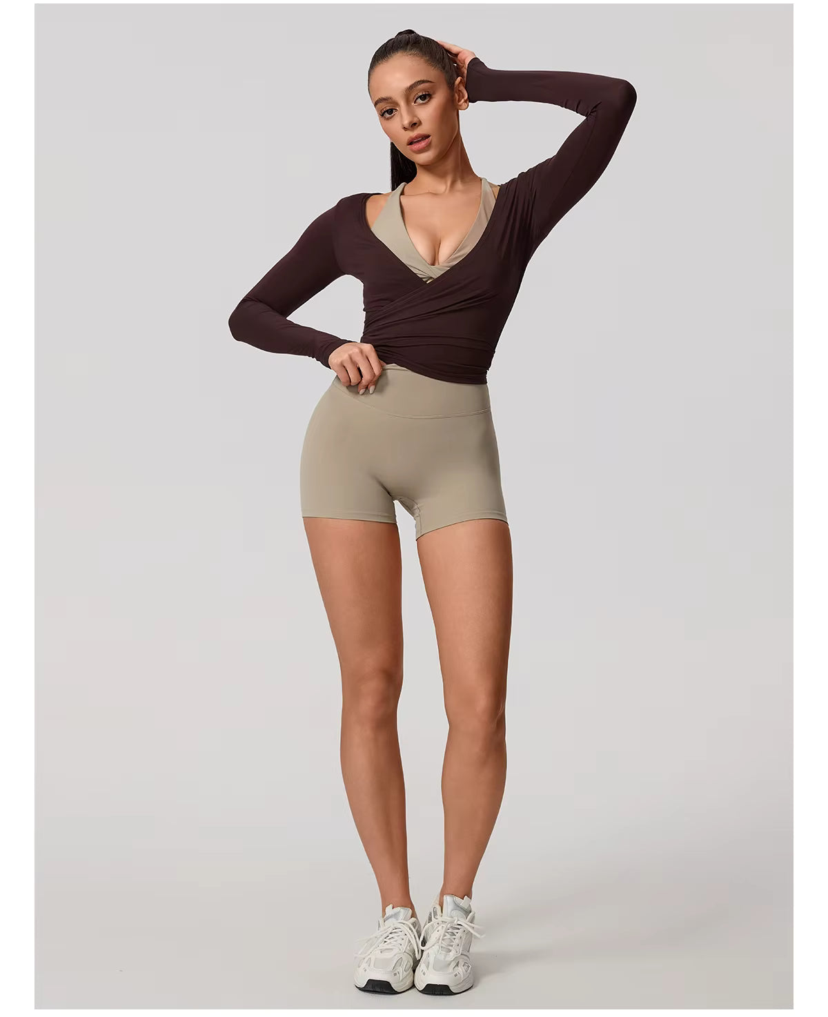 New women’s long sleeve one-piece yoga bodysuit, premium training yoga wear, ballet wrap top for women, gym sports top.