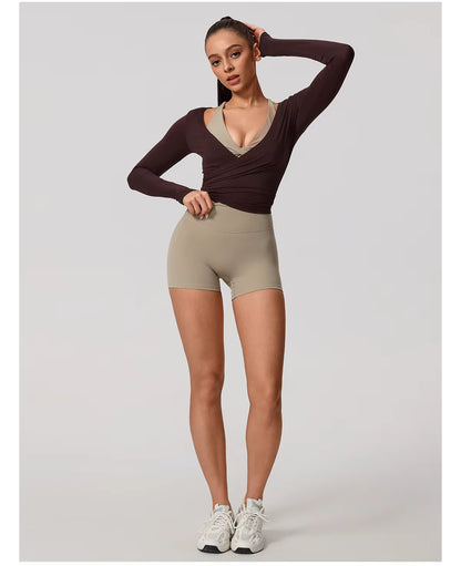 New women’s long sleeve one-piece yoga bodysuit, premium training yoga wear, ballet wrap top for women, gym sports top.
