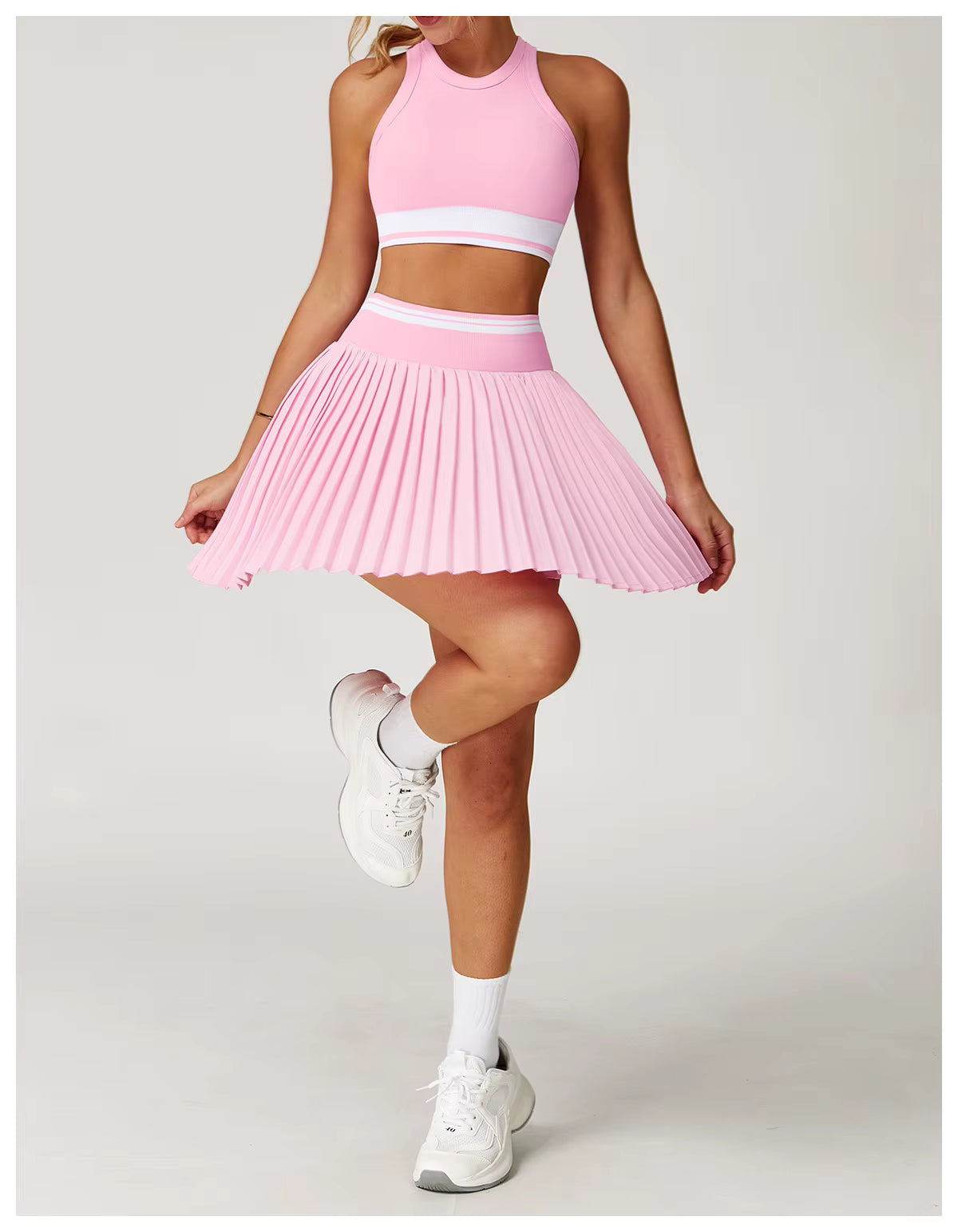 2-Piece Women’s Seamless Yoga Set – High-Waist Fitness Vest and Short Yoga Skirt, Color-Block Gym Workout Outfit