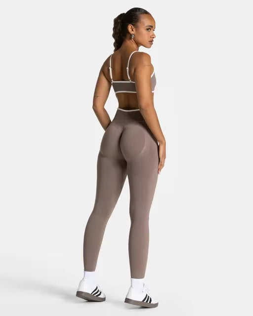 TEVEO 2-Piece Women’s Seamless Gym Set – Leggings and Sports Bra Workout Yoga Fitness Outfit Set