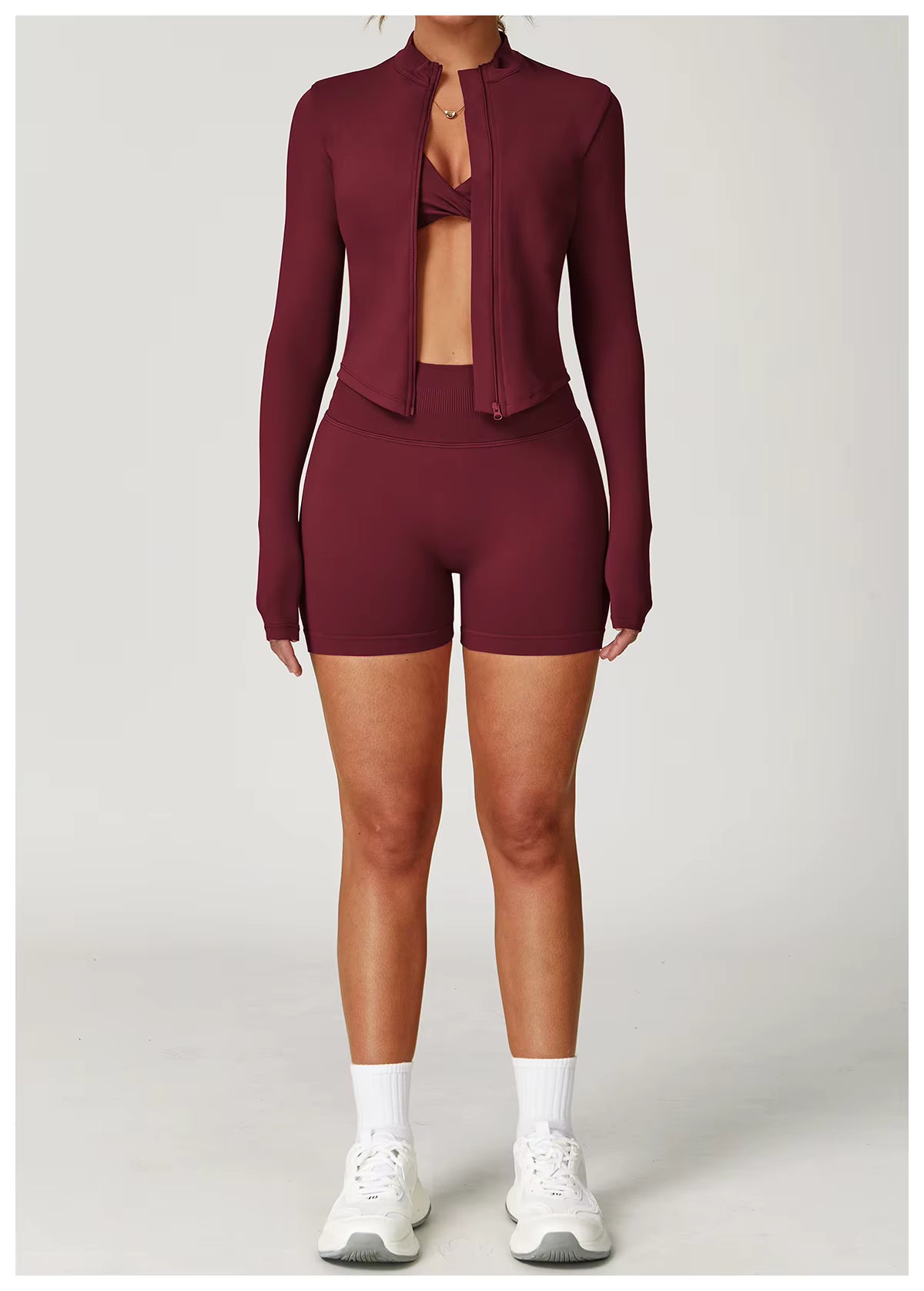 Seamless 2-piece yoga set women’s gym wear fitness tracksuit long sleeve jacket sports bra gym leggings