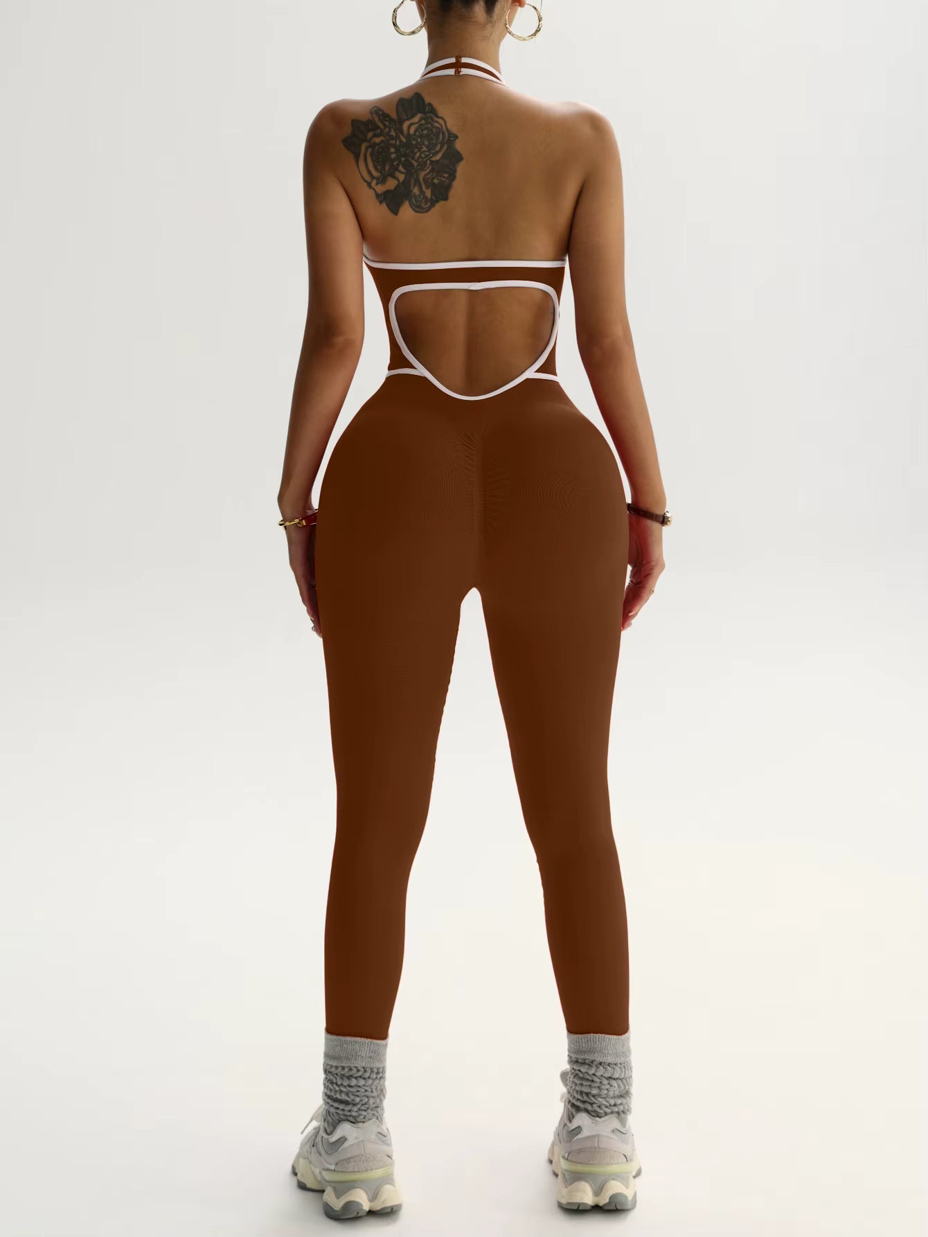 Sleeveless sports yoga one-piece outfit, women’s color-block one-piece yoga long pants fitness wear set.