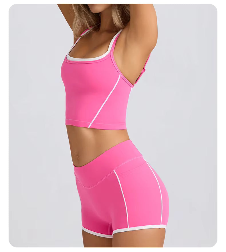 Sports Underwear Set – Athletic Tank Top, High-Stretch Slim-Fit Shorts, Supportive Sports Bra, Back-Enhancing Design, High-Elastic Fitness Running and Yoga Outfit for Women