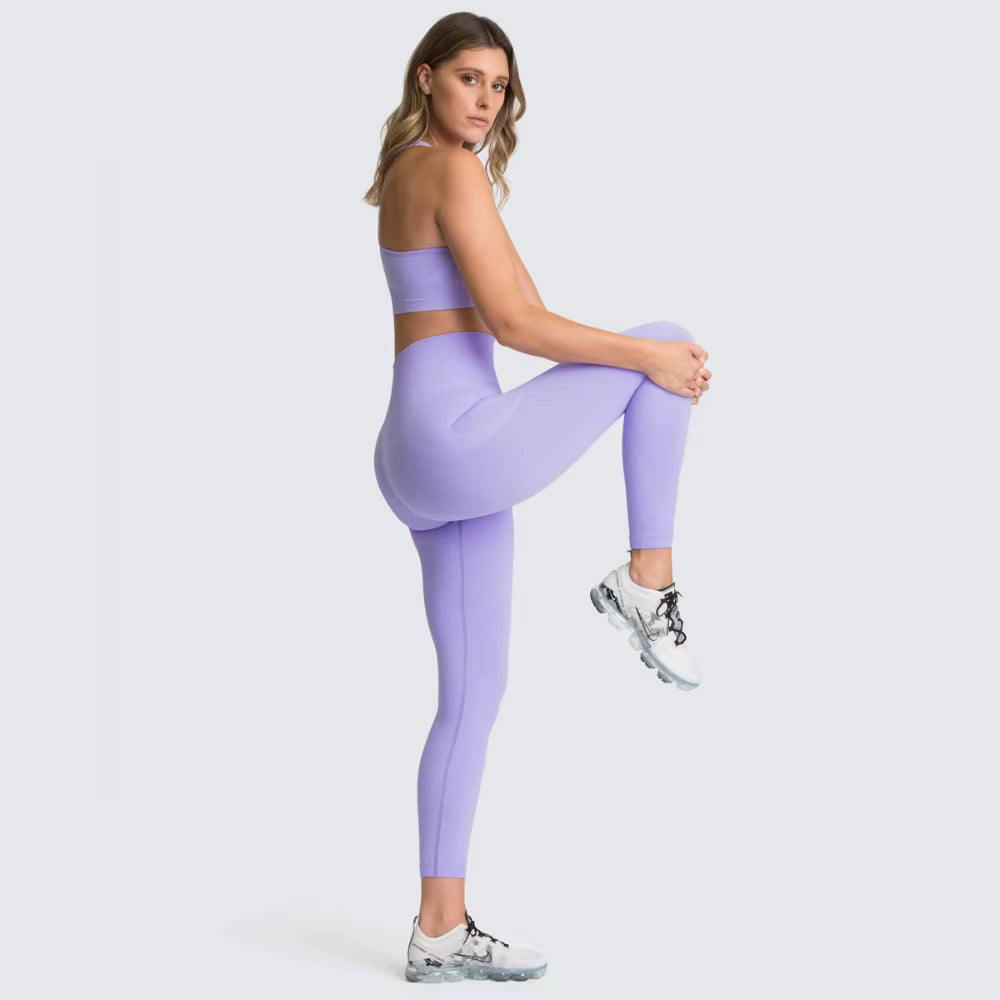 Women’s Seamless Yoga Set – Fitness Crop Top & High-Waist Tummy Control Leggings with Built-In Bra, Workout Outfit for Pilates, Gym and Running