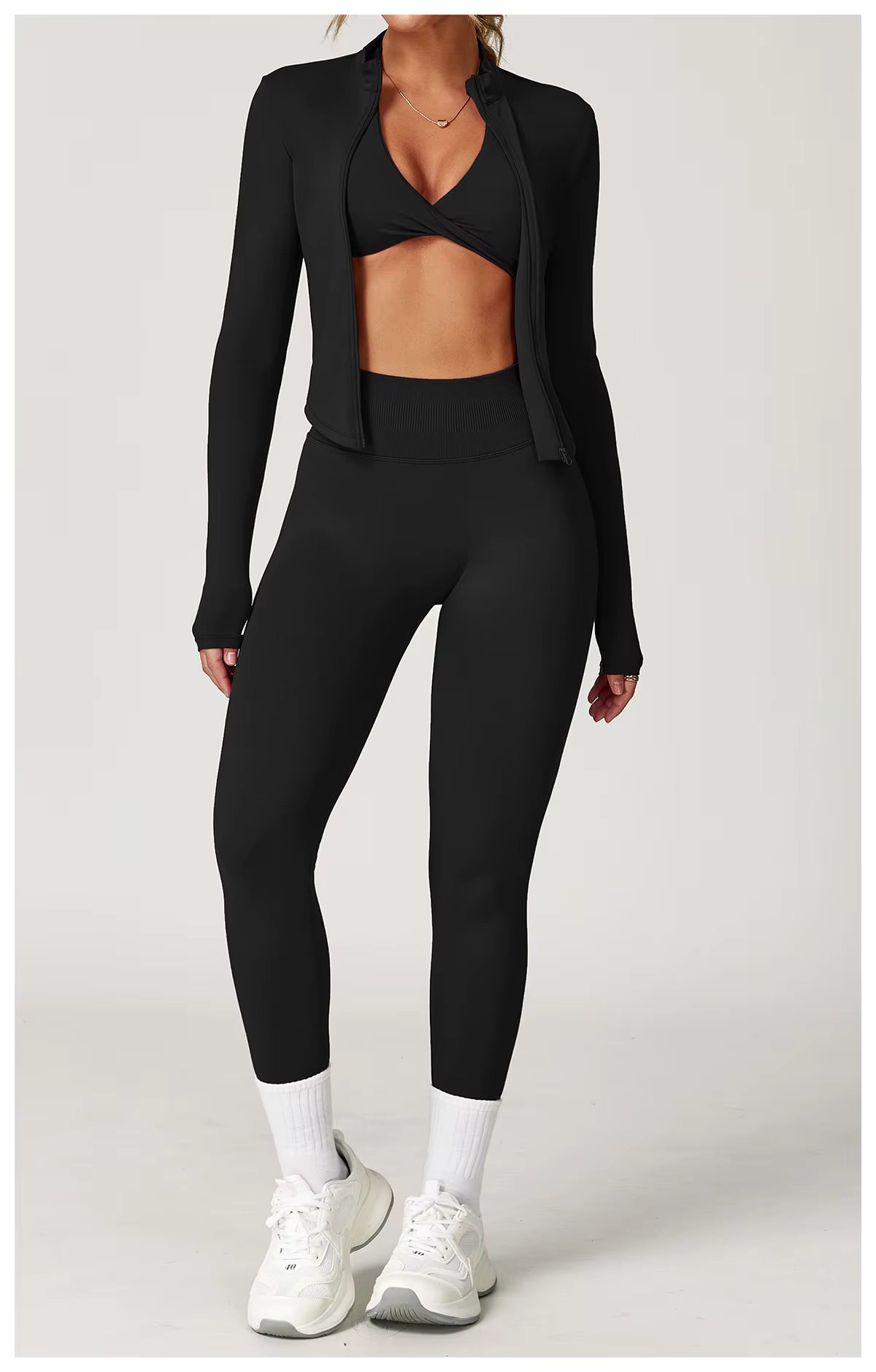 Seamless 2-piece yoga set women’s gym wear fitness tracksuit long sleeve jacket sports bra gym leggings