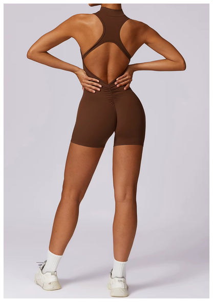 Women’s Sleeveless Jumpsuit, Tight-Fit Sportswear, Naked-Feel Bodysuit, All-in-One Casual Fitness Outfit, Athletic Wear