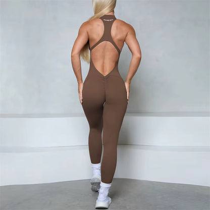 Women’s Sleeveless Zip-Up Scrunch Butt Fitness Jumpsuit, Sports Gym Set, Yoga Wear, Pilates Workout Outfit, Women’s Activewear