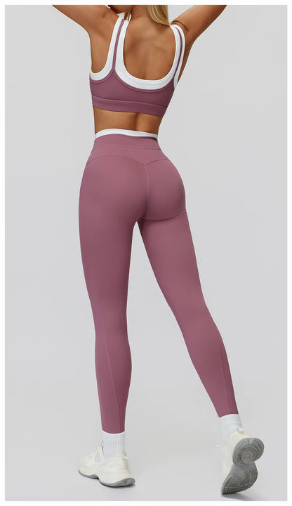 2-Piece Color Block Women’s Yoga Set, High-Waisted Casual Versatile Fitness Outfit, Fashion Sports Bra and Gym Leggings Activewear