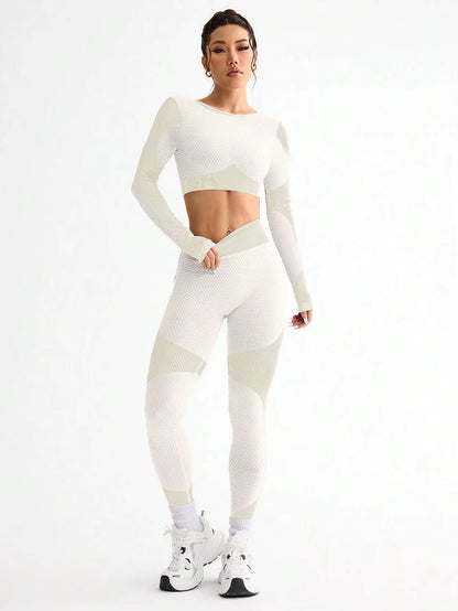2-Piece Hot Sale New Sports Tight Running Breathable Seamless Yoga Suit Women's Outdoor Fitness Suit
