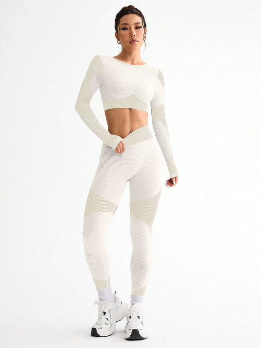2-Piece Hot Sale New Sports Tight Running Breathable Seamless Yoga Suit Women's Outdoor Fitness Suit