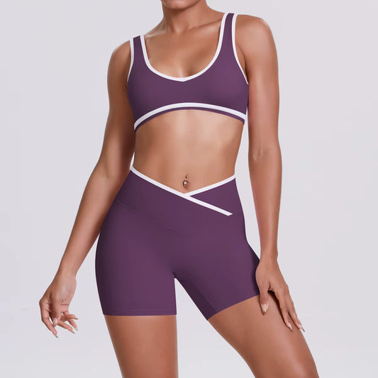 Women’s Two-Piece Gym Workout Set – Sports Bra and Shorts Yoga Set, Quick-Dry Fitness Wear, Athletic Sports Bra Outfit for Women