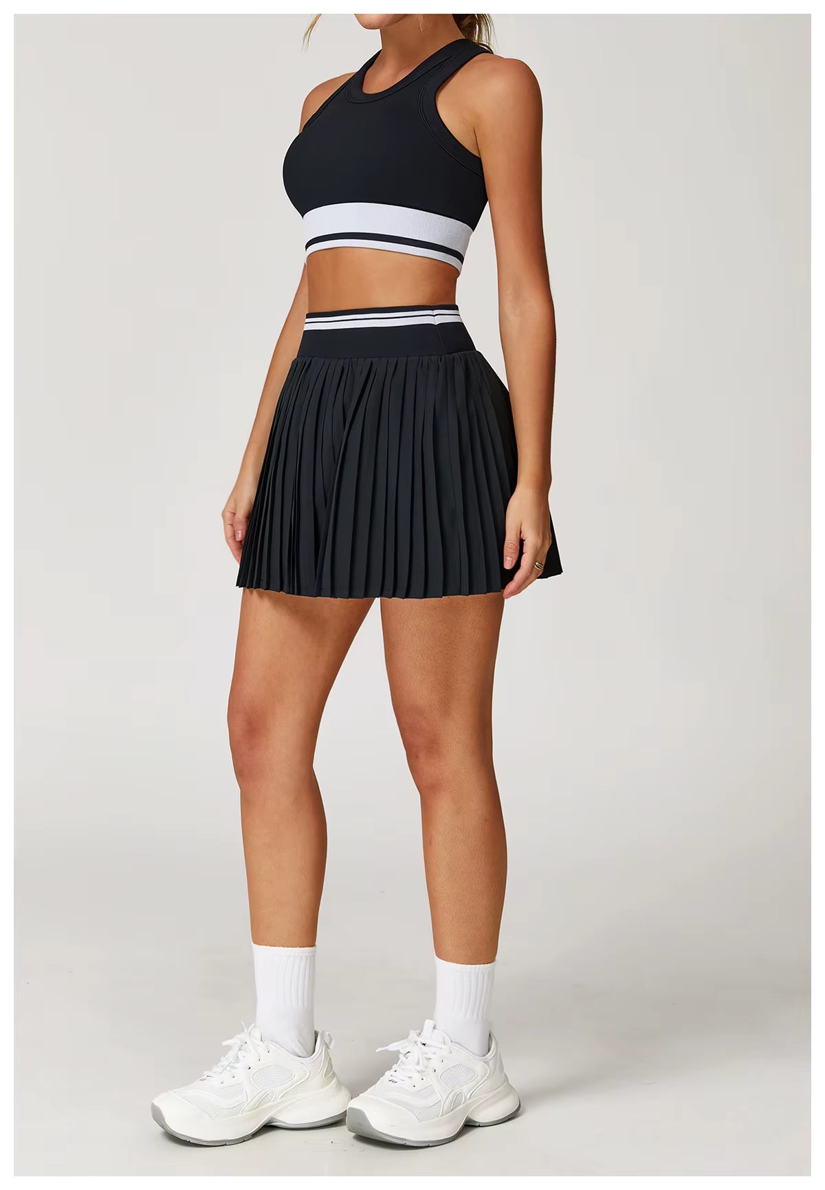 2-Piece Women’s Seamless Yoga Set – High-Waist Fitness Vest and Short Yoga Skirt, Color-Block Gym Workout Outfit