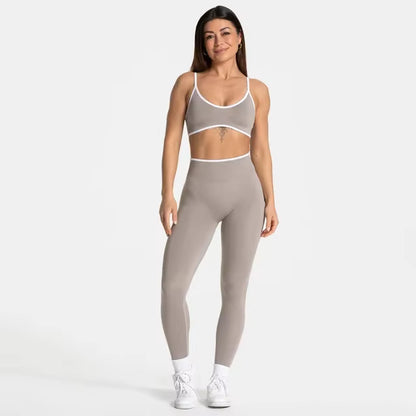 TEVEO 2-Piece Women’s Seamless Gym Set – Leggings and Sports Bra Workout Yoga Fitness Outfit Set