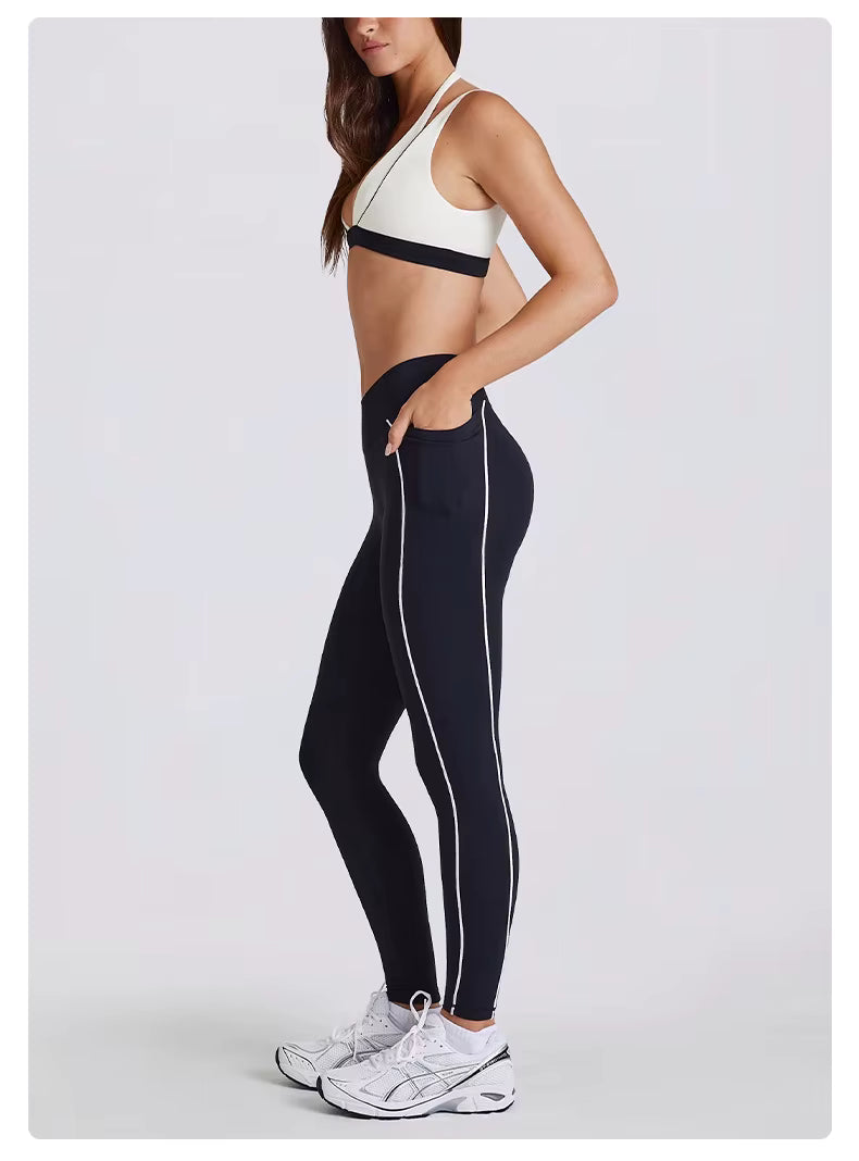 Women's Two-Piece Yoga Set with V-Neck Contrast Color Design, Beauty Back Faux Bra, High-Elastic Quick-Dry Fabric, Fitness Training and Running Shorts Set